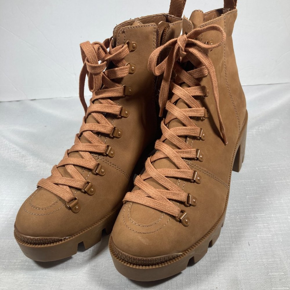 NWOT Schutz Xayane Waterproof Lace-Up Side-Zip Boots, Tan, Womens Sz. 9B - Picture 11 of 12